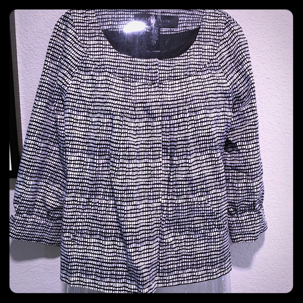 Apostrophe lightweight 3/4 sleeve jacket blazer black and white print